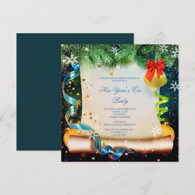 Convites Deslocamento de Ano Novo do Decorativo Clássico (Frente/Verso)