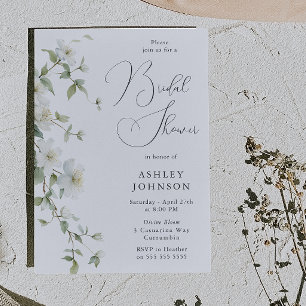 Convites Deslumbrante Chuveiro Nupcial Floral Branco Botâni