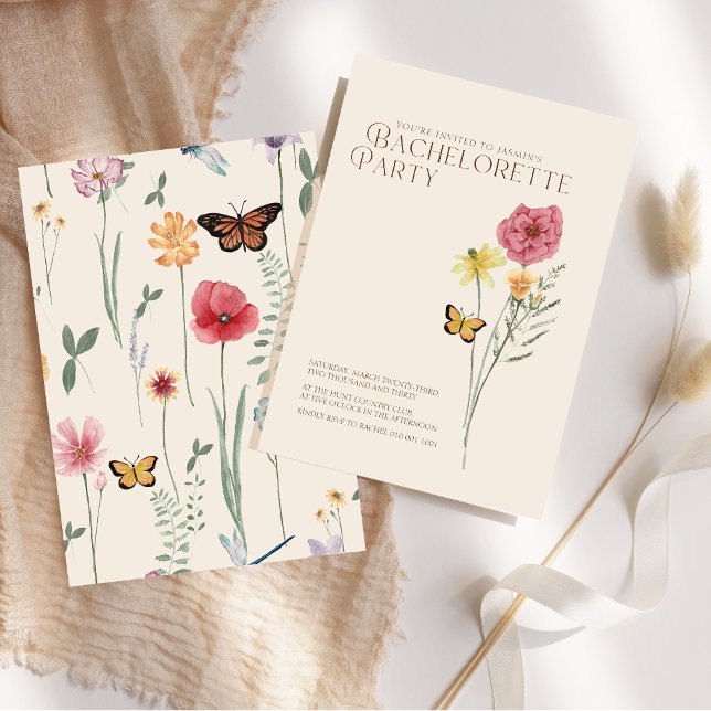 Convites Despedida de Solteira com Flor Silvestre Rosa Amar (Simple Pink Yellow Wildflower Bachelorette Invitation)