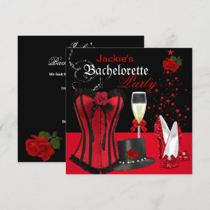 Convites Despedida de Solteira Corset Vermelho Preto Tophat