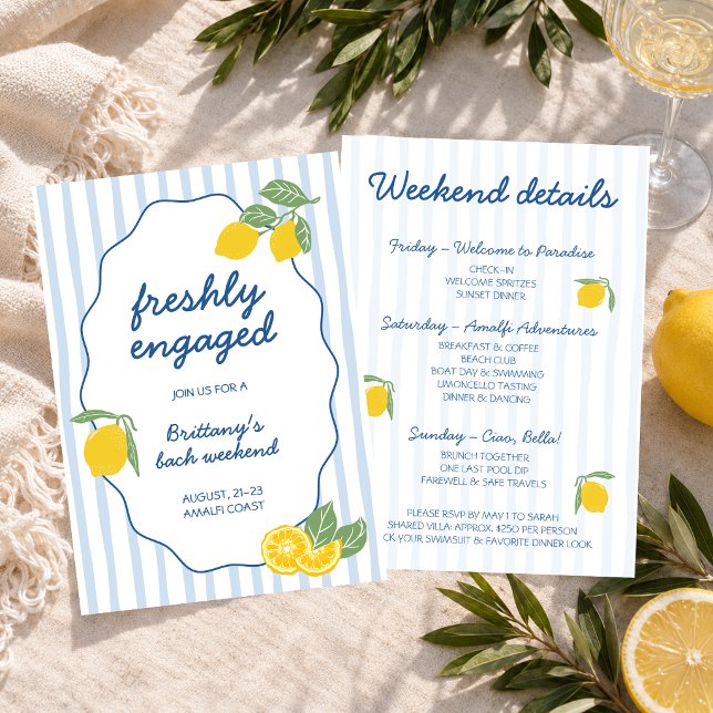 Convites Despedida de Solteira de Limão da Costa Amalfitana (Freshly Engaged Amalfi Coast Lemon Bachelorette Invitation)