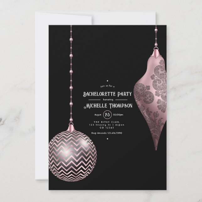 Convites Despedida de Solteira de Natal Rosa Bege e Dourado (Frente)