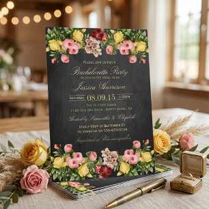 Convites Despedida de Solteira em Quadro Negro Floral Vinta