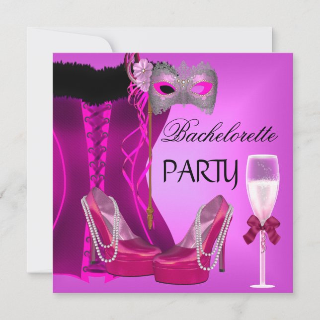 Convites Despedida de Solteira espartilho sapatos rosa másc (Frente)