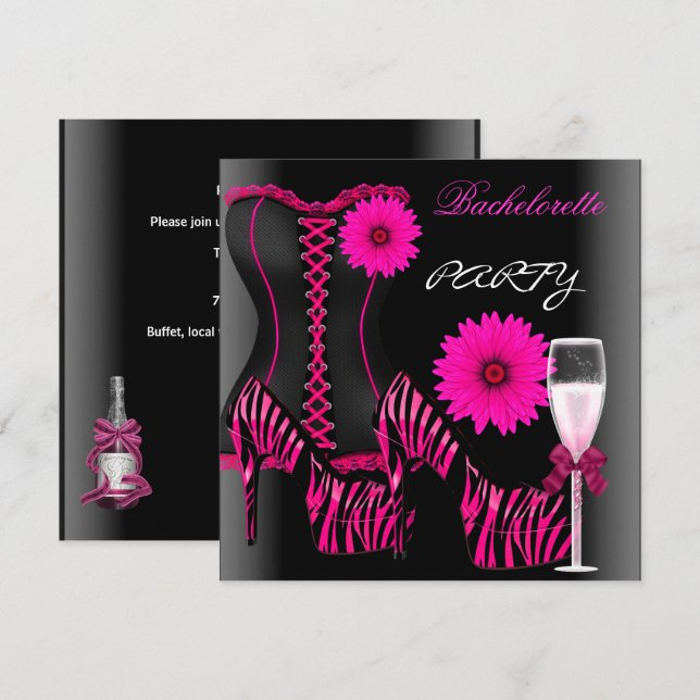 Convites Despedida de Solteira Espartilho Zebra Preto Rosa  (Frente/Verso)