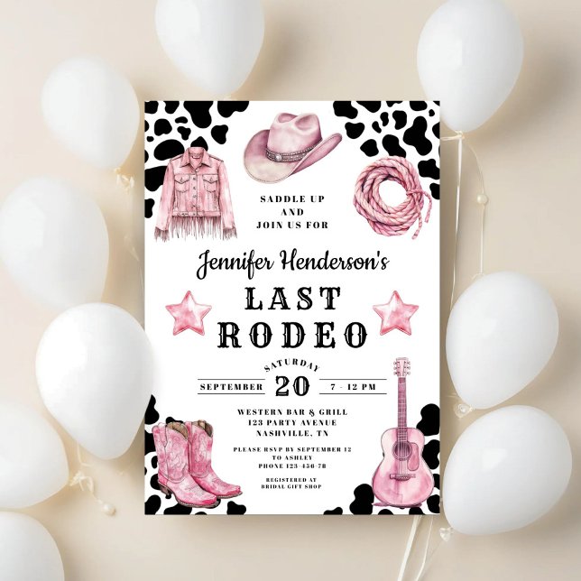 Convites Despedida de Solteira Pink Last Rodeo (Pink Last Rodeo Bachelorette Invitation)
