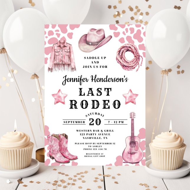 Convites Despedida de Solteira Pink Last Rodeo (Pink Last Rodeo Bachelorette Invitation)