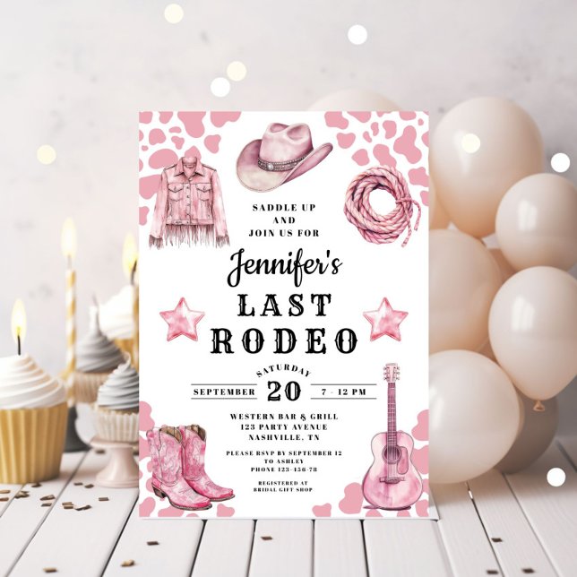 Convites Despedida de Solteira Pink Last Rodeo (Pink Last Rodeo Bachelorette Invitation)