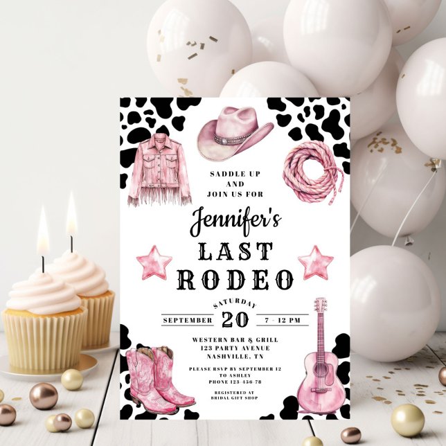 Convites Despedida de Solteira Pink Western Last Rodeo (Pink Western Last Rodeo Bachelorette Invitation)