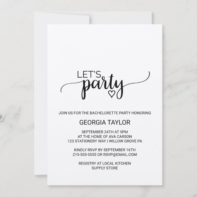 Convites Despedida de Solteira Simples em Caligrafia Kraft (Frente)