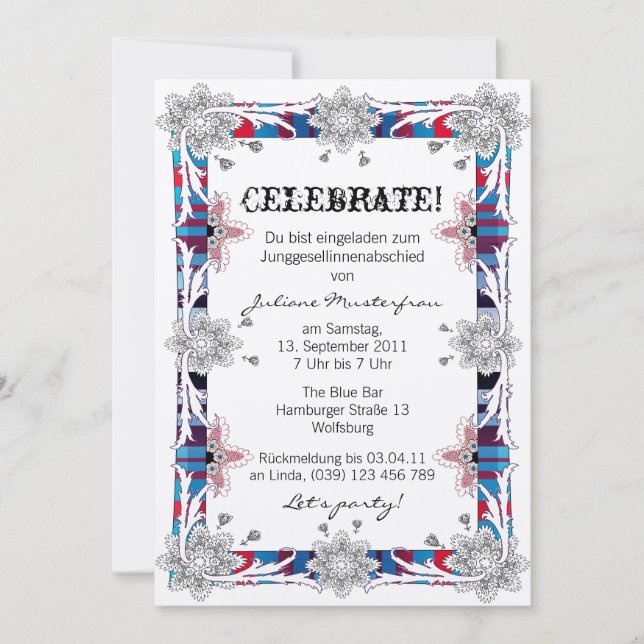 Convites Despedida de solteira versão Alemã (Frente)