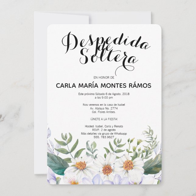 Convites Despedida de Soltera - convite, En español (Frente)