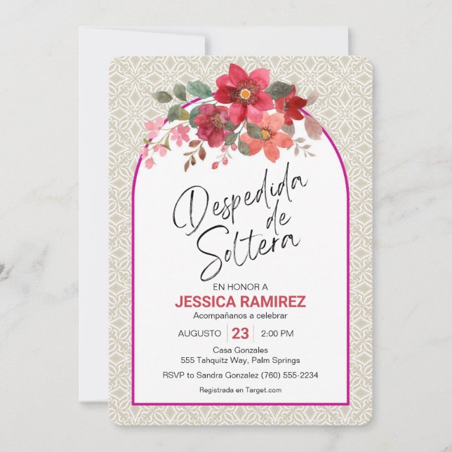 Convites Despedida de Soltera Invitación Flores de Otoño (Frente)