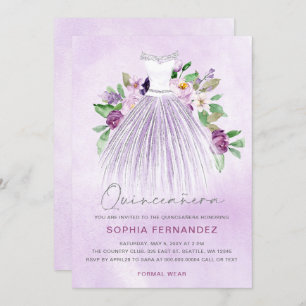 Convites Destilação Floral de Prata Roxa Quinceañera