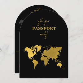 Convites Destination Wedding World Passport Black Gold
