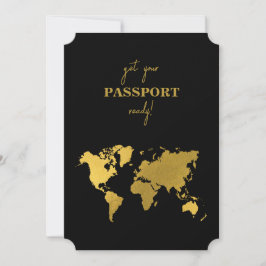 Convites Destination Wedding World Passport Black Gold