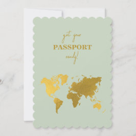 Convites Destino Casamento do World Passport Sage Green Dou