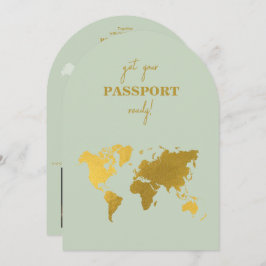 Convites Destino Casamento do World Passport Sage Green Dou