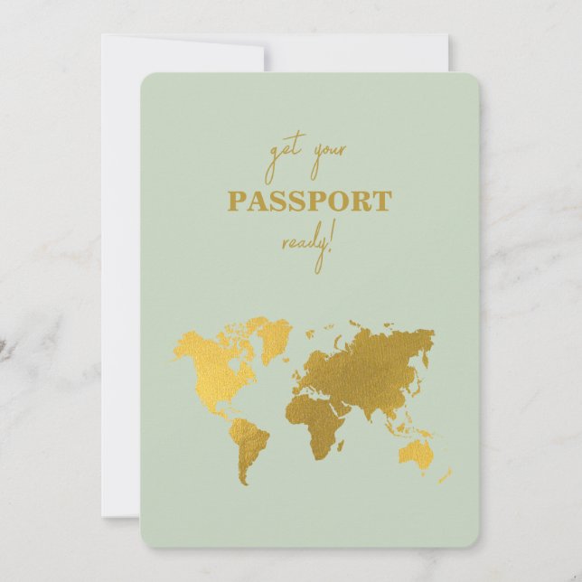 Convites Destino Casamento do World Passport Sage Green Dou (Frente)