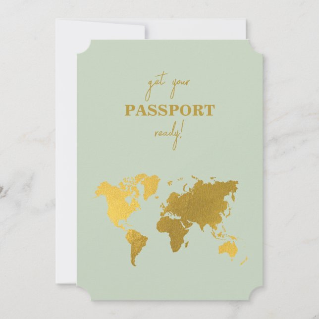 Convites Destino Casamento do World Passport Sage Green Dou (Frente)