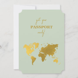 Convites Destino Casamento do World Passport Sage Green Dou