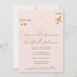 Convites Destino cor-de-rosa avião vôo casamento no exterio
