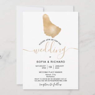Convites Destino de Casamento Barbados Tropical Gold Mapa