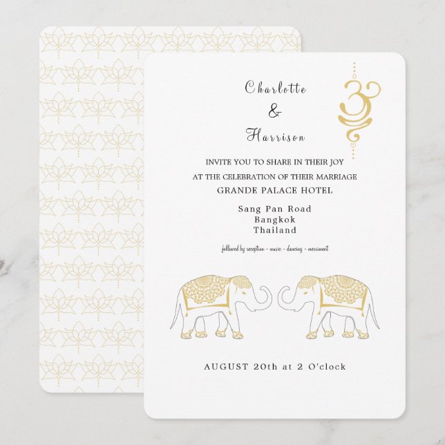 Convites Destino de Casamento da Tailândia (Frente/Verso)