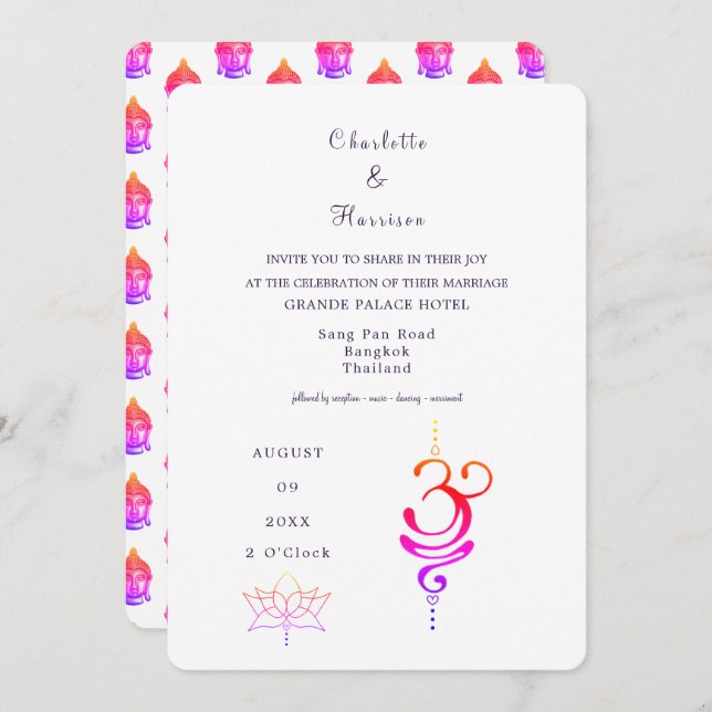 Convites Destino de Casamento da Tailândia (Frente/Verso)