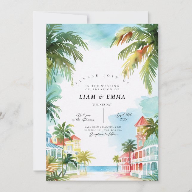 Convites Destino de Casamento em KEY WEST Florida keys  (Frente)