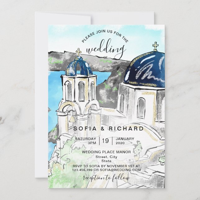 Convites Destino de Casamento Ilha Grega de Skiathos  (Frente)