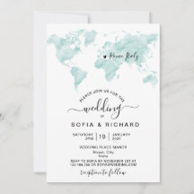 Destino de Casamento Mapa Mundial Aquarela Coração