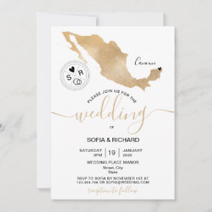 Convites Destino de Casamento México Dourado Coração Móvel 
