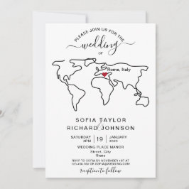 Convites Destino de Casamento Minimalista Simples Mapa Mund
