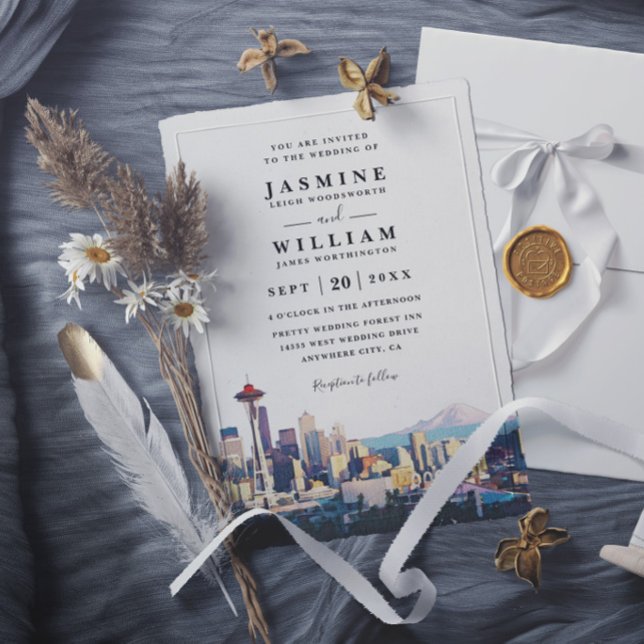 Convites Destino de casamento moderno e elegante com a silh (Criador carregado)