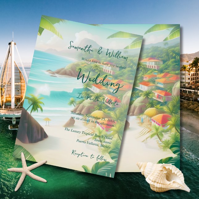 Convites Destino de Casamento Tropical de Vallarta Mexicana (Criador carregado)