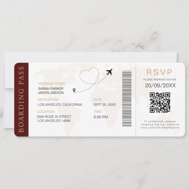 Convites Destino de Embarque Código QR de Casamento Rsvp (Frente)