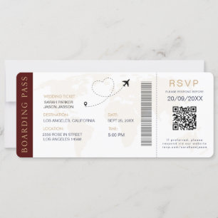 Convites Destino de Embarque Código QR de Casamento Rsvp