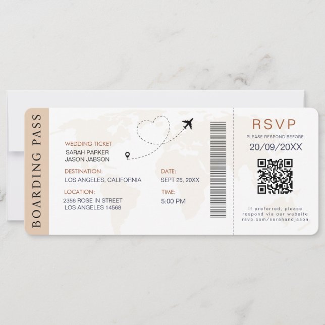 Convites Destino de Embarque Código QR de Casamento Rsvp (Frente)