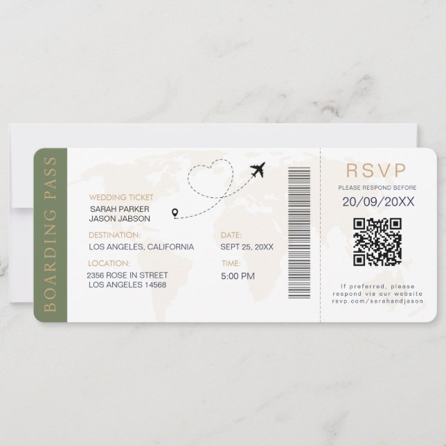 Convites Destino de Embarque Código QR de Casamento Rsvp (Frente)