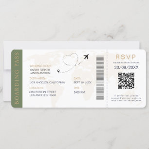 Convites Destino de Embarque Código QR de Casamento Rsvp