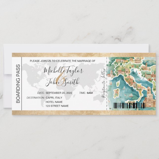 Convites Destino de Embarque de Embarque na Itália (Frente)