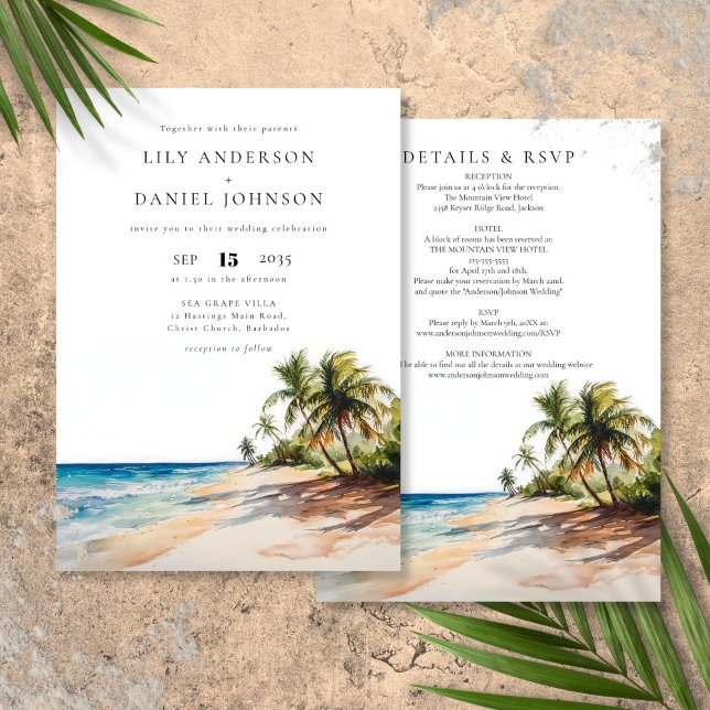Convites Destino de Praia Tropical Casamento Tudo Em Um (Tropical Beach Destination All In One Wedding Invitation)