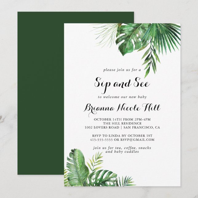 Convites Destino de verde tropical e veja (Frente/Verso)