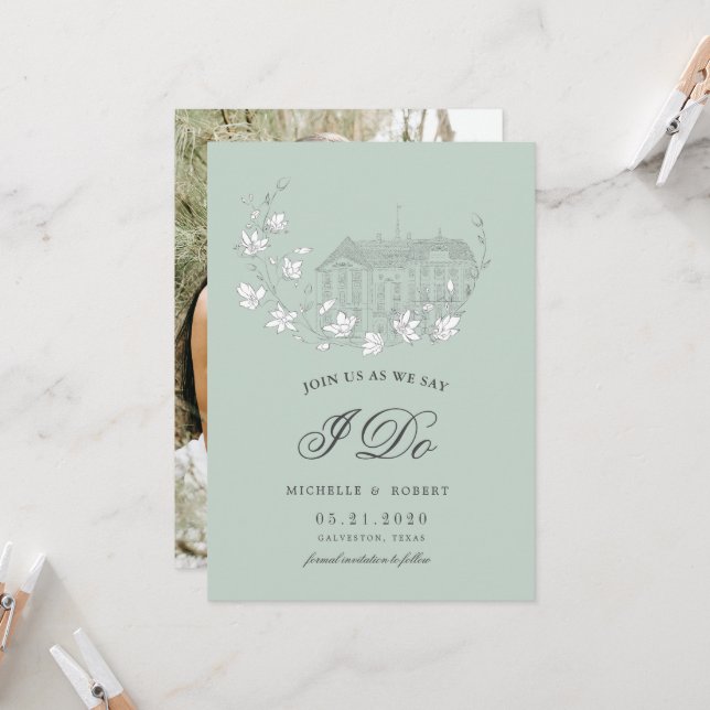 Convites Destino Elegante Foto Floral Salvar A Data (Frente/Verso In Situ)