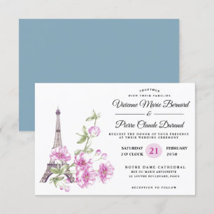 Convites Destino Floral Elegante Moderno Torre Eiffel