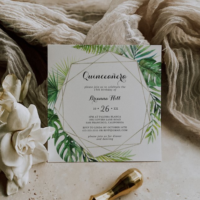 Convites Destino Geométrico Calliografia Quinceañera (Criador carregado)