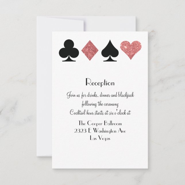 Convites Destino Las Vegas Recepção Brilho Dourado Rosa (Frente)