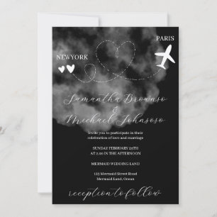 Convites Destino preto avião vôo no exterior casamento