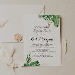 Convites Destino Verde Tropical Bat Mitzvah<br><div class="desc">Este convite para morcegos tropicais de destino é perfeito para um simples morcego mitzvah. A design apresenta palma verde de cor d'água pintada à mão e folhas de bananeira bem organizadas em belos buquês.</div>